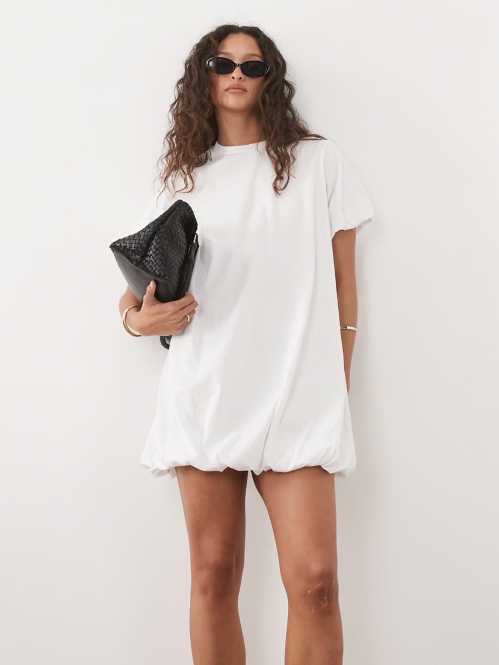 ASOS DESIGN Size 12 White Puff Short Sleeve Bubble Hem Mini Dress Smock Bridal